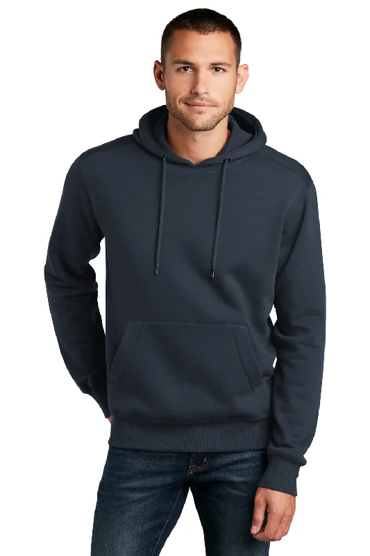 men's athletic hoodies -District Mens Perfect Weight Fleece Hooded Sweatshirt Hoodie w/ Pouch Pocket - New Navy Blue