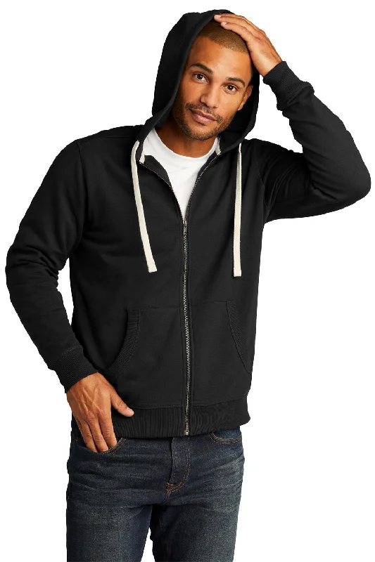 men's hoodies for casual outings -District Mens Re-Fleece Full Zip Hooded Sweatshirt Hoodie w/ Pockets - Black