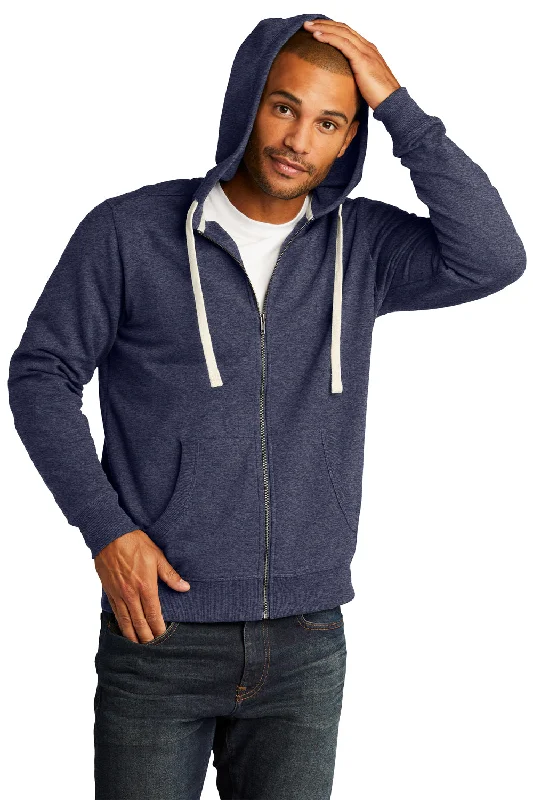 trendy hoodie sweatshirts -District Mens Re-Fleece Full Zip Hooded Sweatshirt Hoodie w/ Pockets - Heather Navy Blue