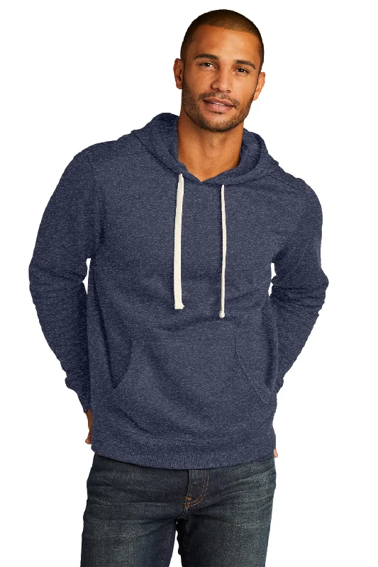 casual hoodies for men -District Mens Re-Fleece Hooded Sweatshirt Hoodie w/ Pouch Pocket - Heather Navy Blue