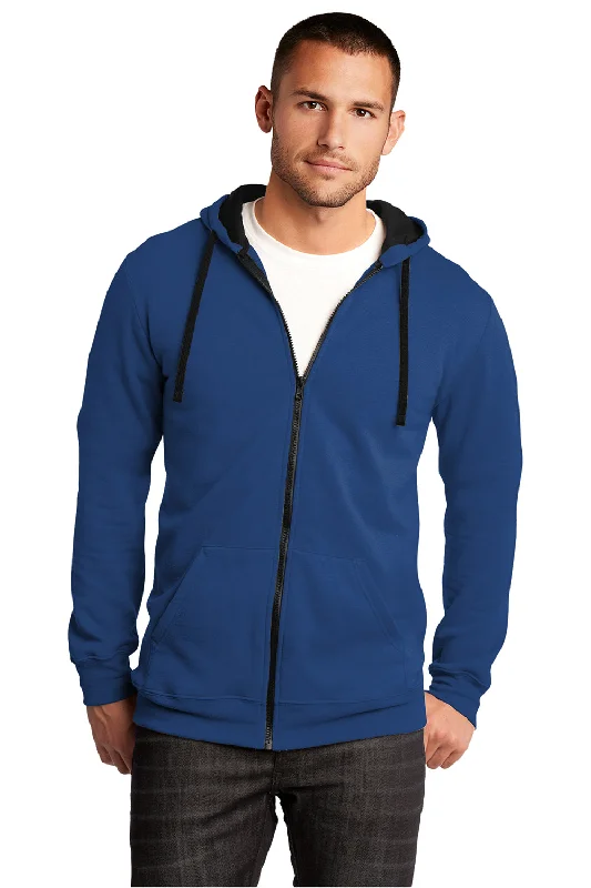 luxury hoodies for men -District Mens The Concert Fleece Full Zip Hooded Sweatshirt Hoodie w/ Pockets - Deep Royal Blue