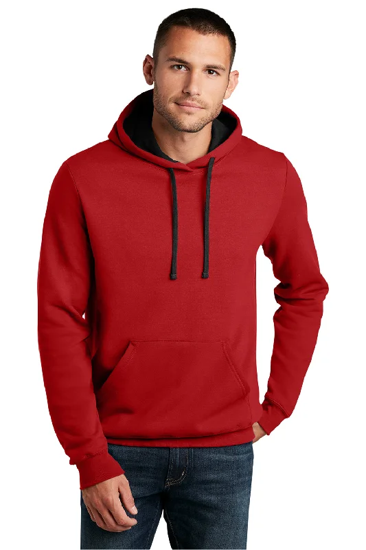 men's fleece-lined sweatshirts -District Mens The Concert Fleece Hooded Sweatshirt Hoodie w/ Pouch Pocket - New Red