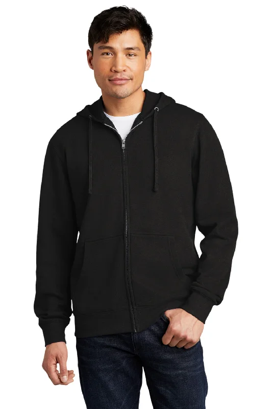 men's hoodies for outdoor activities -District Mens Very Important Fleece Full Zip Hooded Sweatshirt Hoodie w/ Pockets - Black