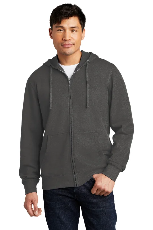 men's hoodies for gym -District Mens Very Important Fleece Full Zip Hooded Sweatshirt Hoodie w/ Pockets - Charcoal Grey