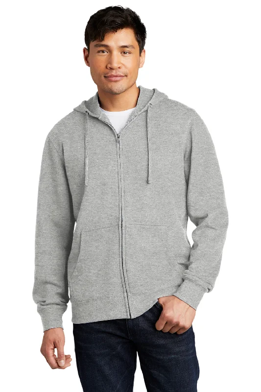 men's fleece sweatshirts -District Mens Very Important Fleece Full Zip Hooded Sweatshirt Hoodie w/ Pockets - Heather Light Grey