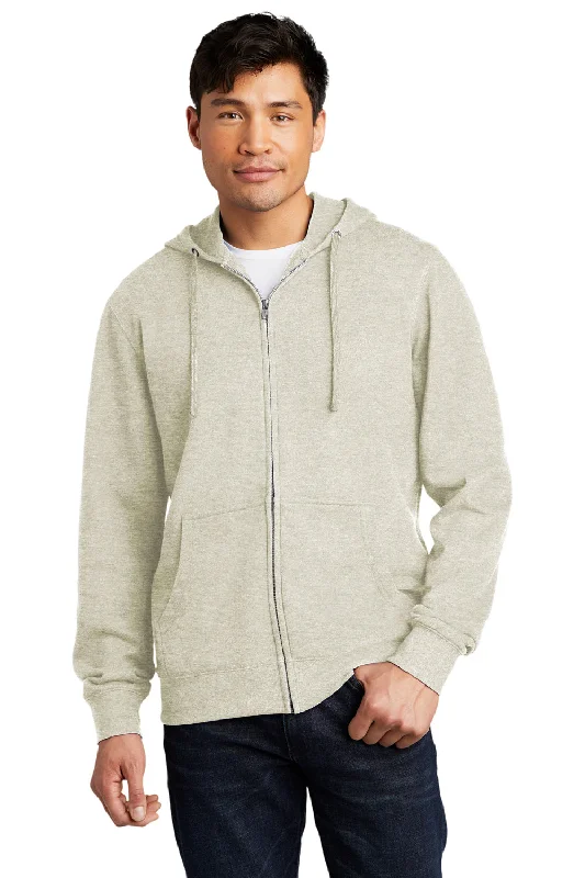 pullover hoodies for men -District Mens Very Important Fleece Full Zip Hooded Sweatshirt Hoodie w/ Pockets - Heather Oatmeal