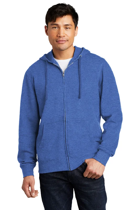 black hoodies for men -District Mens Very Important Fleece Full Zip Hooded Sweatshirt Hoodie w/ Pockets - Royal Blue Frost