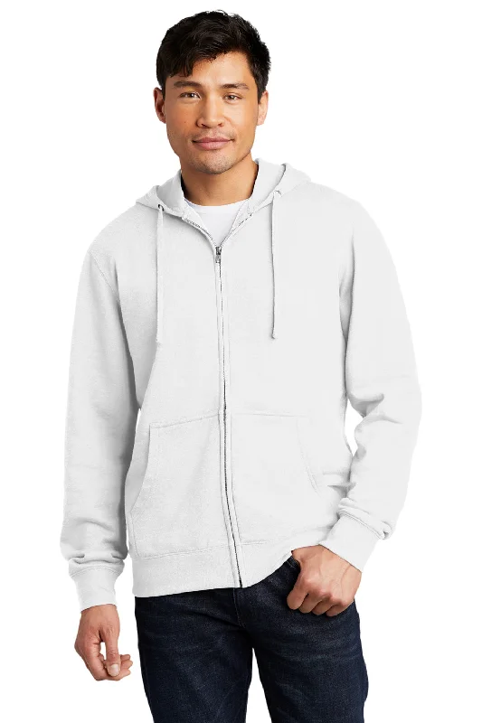 oversized hoodies for men -District Mens Very Important Fleece Full Zip Hooded Sweatshirt Hoodie w/ Pockets - White