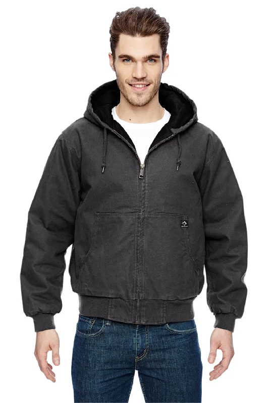 men's long sleeve hoodies -Dri Duck Mens Cheyenne Full Zip Hooded Sweatshirt Hoodie w/ Pockets - Charcoal Grey