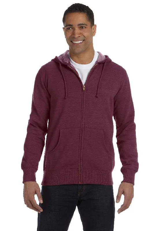 eco-friendly hoodies for men -Econscious Mens Heathered Fleece Full Zip Hooded Sweatshirt Hoodie w/ Pockets - Berry