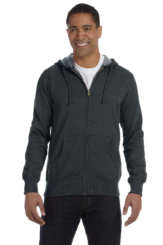 men's hoodies with logo -Econscious Mens Heathered Fleece Full Zip Hooded Sweatshirt Hoodie w/ Pockets - Charcoal Grey