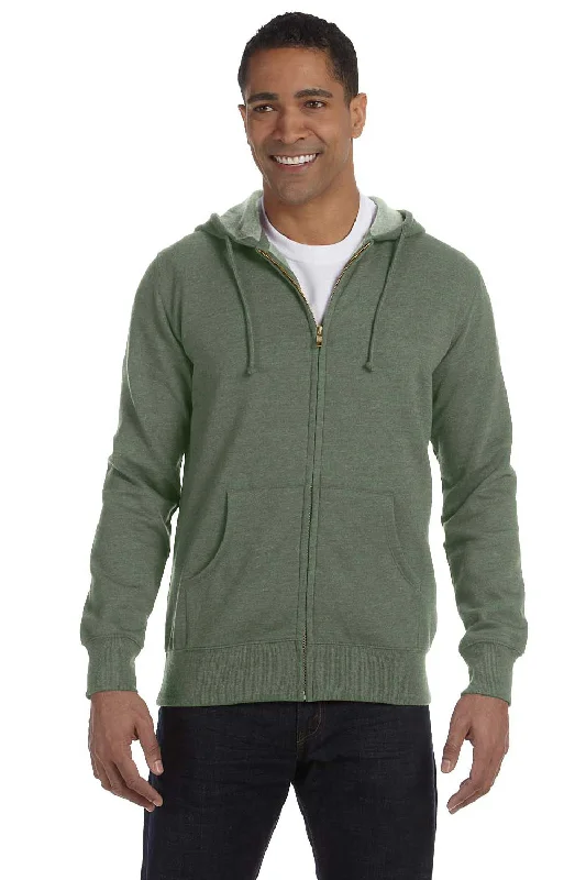 men's fleece-lined sweatshirts -Econscious Mens Heathered Fleece Full Zip Hooded Sweatshirt Hoodie w/ Pockets - Military Green