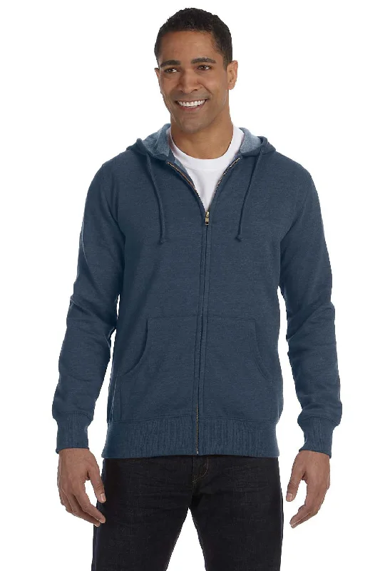 luxury hoodies for men -Econscious Mens Heathered Fleece Full Zip Hooded Sweatshirt Hoodie w/ Pockets - Water Blue