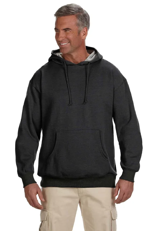 casual sweatshirts for men -Econscious Mens Heathered Fleece Hooded Sweatshirt Hoodie w/ Pouch Pocket - Charcoal Grey