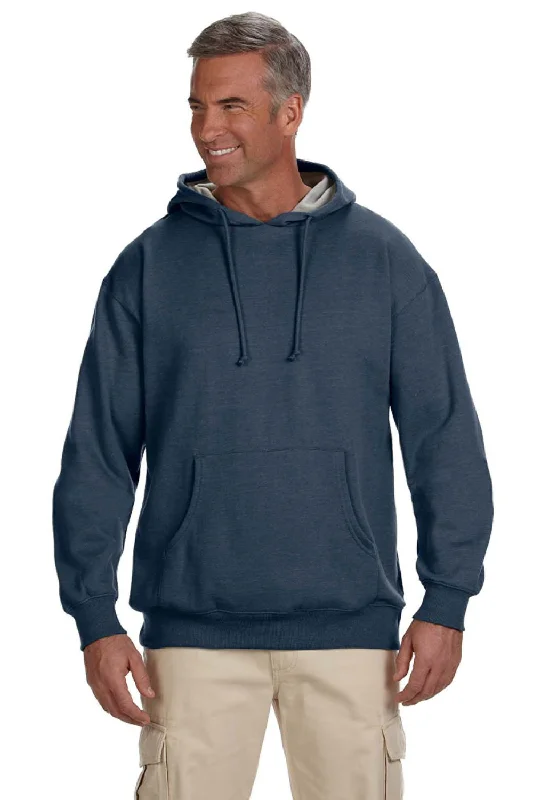 men's zippered sweatshirts -Econscious Mens Heathered Fleece Hooded Sweatshirt Hoodie w/ Pouch Pocket - Water Blue