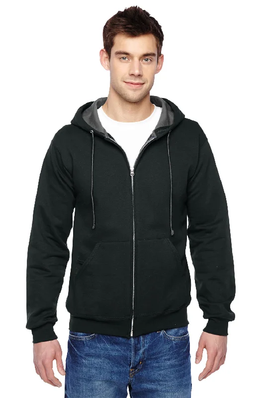 men's performance hoodies -Fruit Of The Loom Mens Softspun Full Zip Hooded Sweatshirt Hoodie w/ Pockets - Black - Closeout