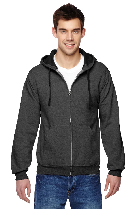 minimalist sweatshirts for men -Fruit Of The Loom Mens Softspun Full Zip Hooded Sweatshirt Hoodie w/ Pockets - Heather Charcoal Grey - Closeout