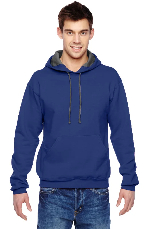 men's winter sweatshirts -Fruit Of The Loom Mens Softspun Hooded Sweatshirt Hoodie w/ Pouch Pocket - Admiral Blue