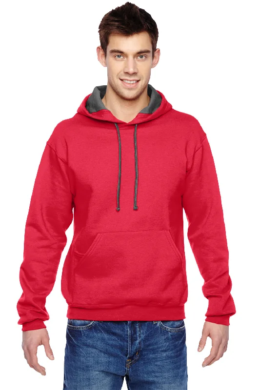 men's hoodies for travel -Fruit Of The Loom Mens Softspun Hooded Sweatshirt Hoodie w/ Pouch Pocket - Fiery Red