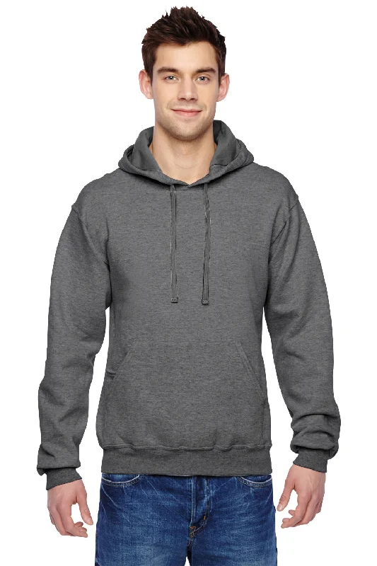 embroidered hoodies for men -Fruit Of The Loom Mens Softspun Hooded Sweatshirt Hoodie w/ Pouch Pocket - Heather Charcoal Grey