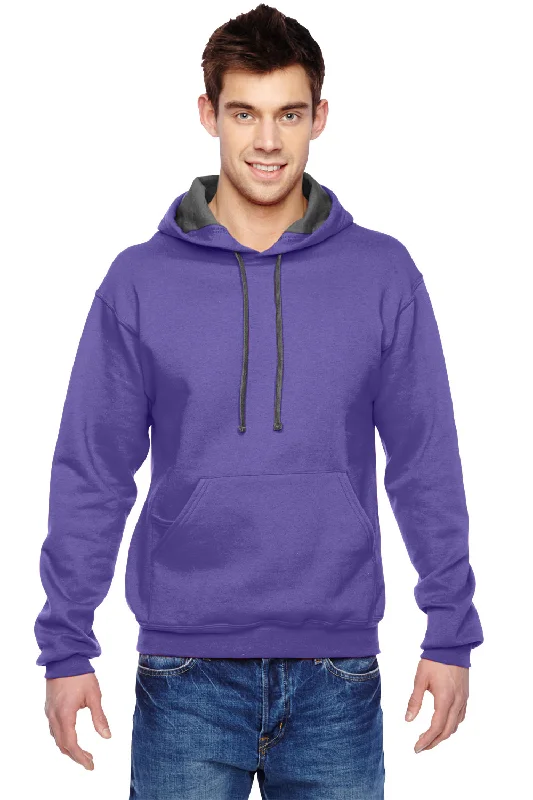 fleece hoodies for men -Fruit Of The Loom Mens Softspun Hooded Sweatshirt Hoodie w/ Pouch Pocket - Purple