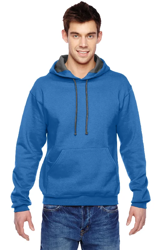 men's printed hoodies -Fruit Of The Loom Mens Softspun Hooded Sweatshirt Hoodie w/ Pouch Pocket - Royal Blue