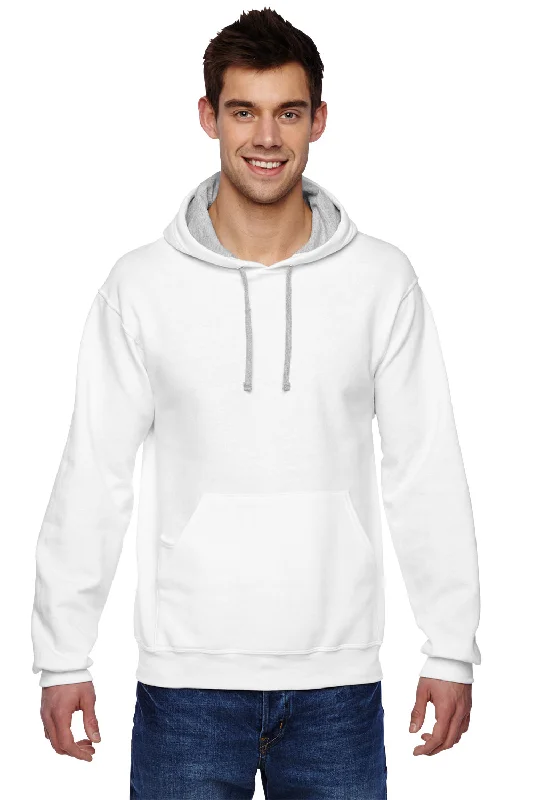 men's athletic hoodies -Fruit Of The Loom Mens Softspun Hooded Sweatshirt Hoodie w/ Pouch Pocket - White