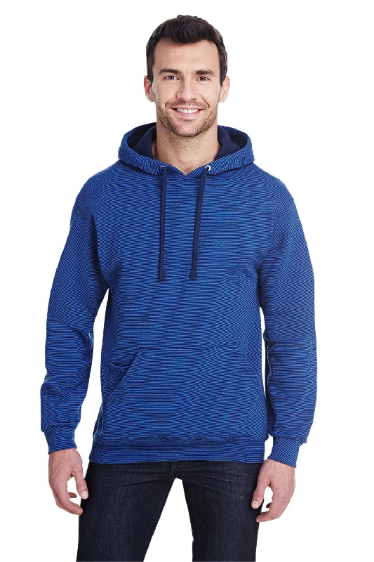 cozy sweatshirts for men -Fruit Of The Loom Mens Softspun Hooded Sweatshirt Hoodie w/ Pouch Pocket - Denim Blue Stripe - Closeout