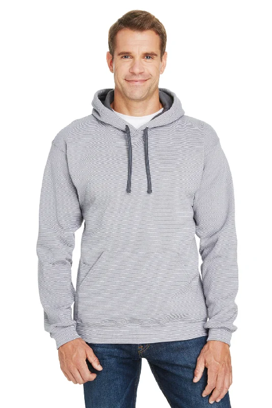 men's hoodies for casual wear -Fruit Of The Loom Mens Softspun Hooded Sweatshirt Hoodie w/ Pouch Pocket - Grey Stripe - Closeout