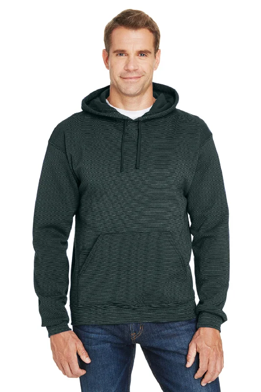 stylish men's hoodies -Fruit Of The Loom Mens Softspun Hooded Sweatshirt Hoodie w/ Pouch Pocket - Midnight Blue Stripe - Closeout