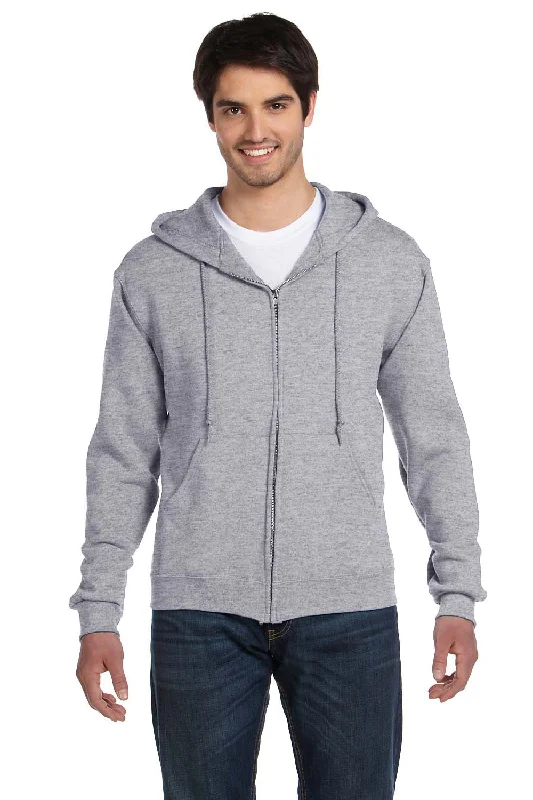 men's urban hoodies -Fruit Of The Loom Mens Supercotton Fleece Full Zip Hooded Sweatshirt Hoodie w/ Pockets - Heather Grey