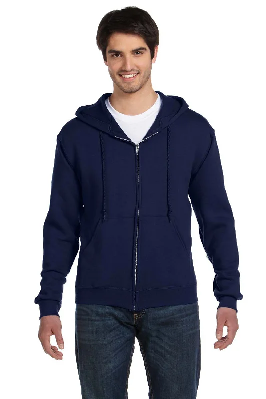 seasonal hoodies for men -Fruit Of The Loom Mens Supercotton Fleece Full Zip Hooded Sweatshirt Hoodie w/ Pockets - Navy Blue