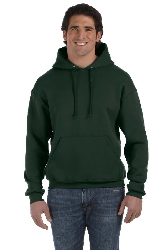 men's hoodies with pockets -Fruit Of The Loom Mens Supercotton Fleece Hooded Sweatshirt Hoodie w/ Pouch Pocket - Forest Green