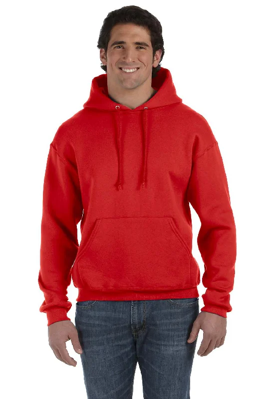 men's long sleeve sweatshirts -Fruit Of The Loom Mens Supercotton Fleece Hooded Sweatshirt Hoodie w/ Pouch Pocket - True Red