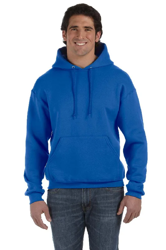 slim-fit hoodies for men -Fruit Of The Loom Mens Supercotton Fleece Hooded Sweatshirt Hoodie w/ Pouch Pocket - Royal Blue