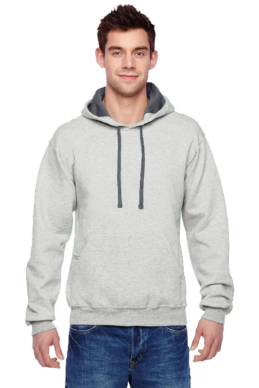 men's logo sweatshirts -Fruit Of The Loom Mens Softspun Hooded Sweatshirt Hoodie w/ Pouch Pocket - Heather Oatmeal