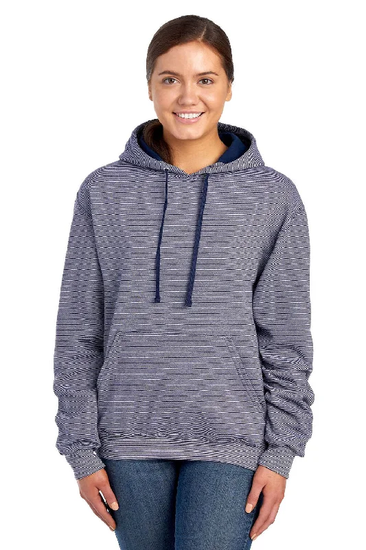 men's hoodies for fall -Fruit Of The Loom Mens Softspun Hooded Sweatshirt Hoodie w/ Pouch Pocket - Navy Blue Stripe - Closeout