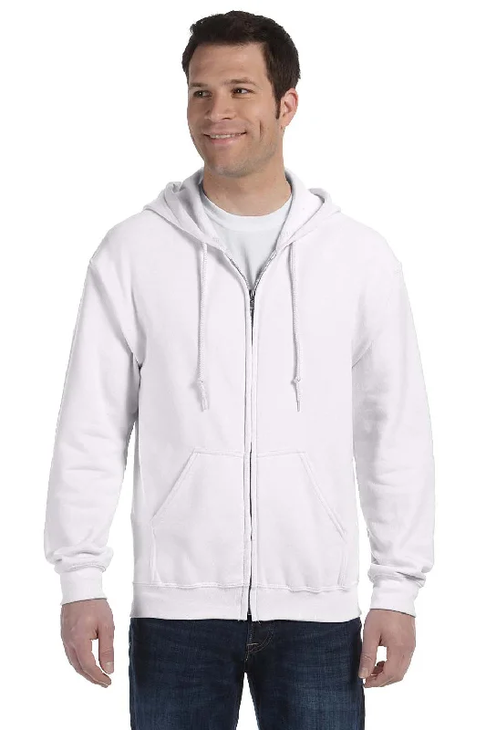 men's oversized sweatshirts -Gildan Mens Pill Resistant Full Zip Hooded Sweatshirt Hoodie w/ Pockets - White