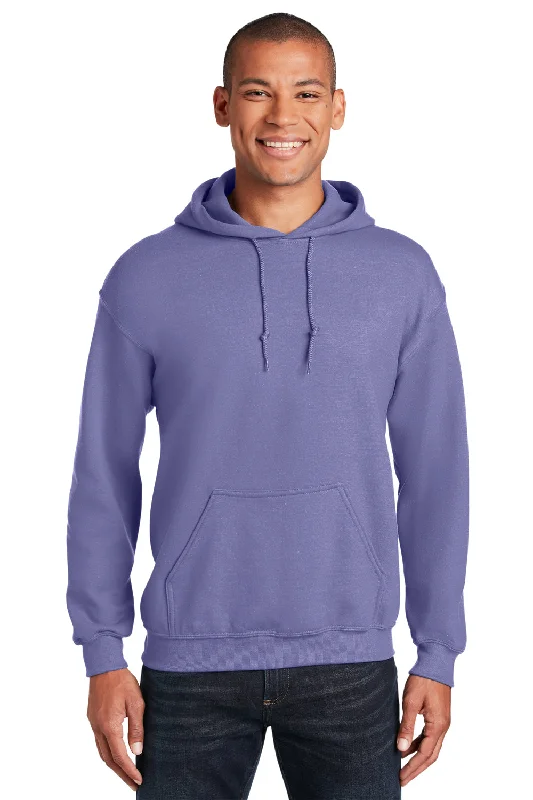 men's hoodies with logo -Gildan Mens Pill Resistant Hooded Sweatshirt Hoodie w/ Pouch Pocket - Violet Purple