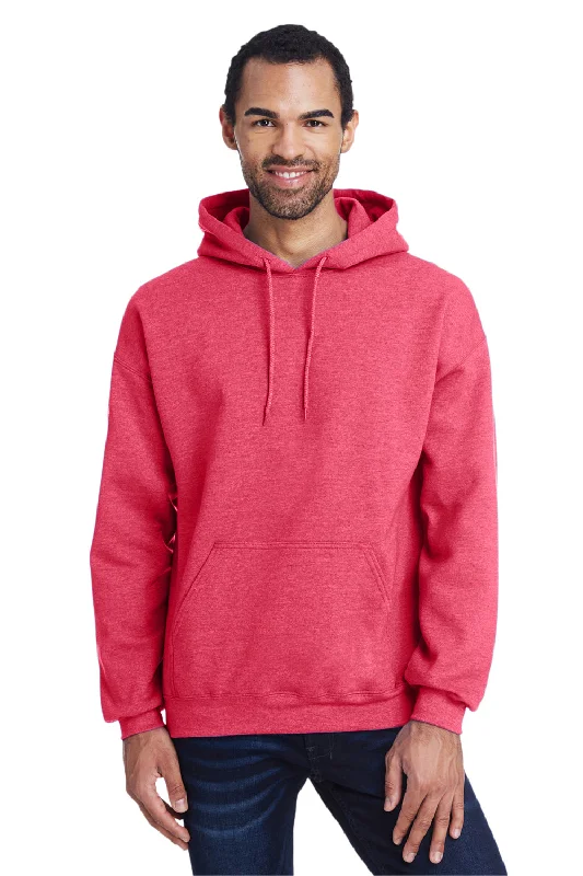 hoodie sweatshirts for men -Gildan Mens Pill Resistant Hooded Sweatshirt Hoodie w/ Pouch Pocket - Heather Scarlet Red