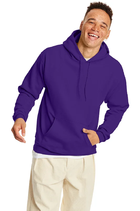 light hoodies for men -Hanes Mens EcoSmart Print Pro XP Pill Resistant Hooded Sweatshirt Hoodie w/ Pouch Pocket - Athletic Purple