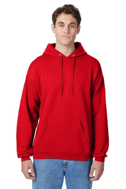 winter-ready sweatshirts for men -Hanes Mens EcoSmart Print Pro XP Pill Resistant Hooded Sweatshirt Hoodie w/ Pouch Pocket - Athletic Red