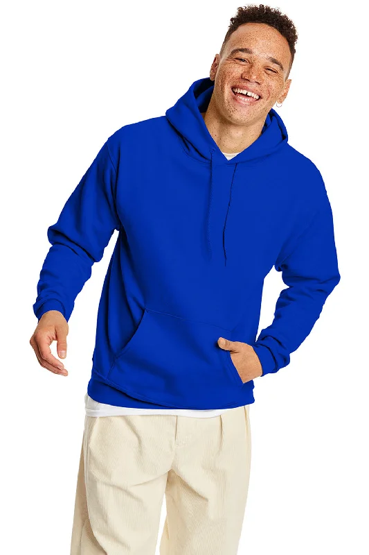 men's hoodies for layering -Hanes Mens EcoSmart Print Pro XP Pill Resistant Hooded Sweatshirt Hoodie w/ Pouch Pocket - Athletic Royal Blue