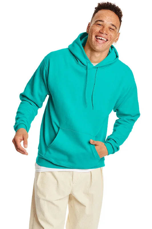 modern hoodies for men -Hanes Mens EcoSmart Print Pro XP Pill Resistant Hooded Sweatshirt Hoodie w/ Pouch Pocket - Athletic Teal Green