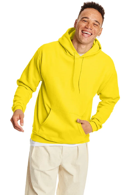 graphic sweatshirts for men -Hanes Mens EcoSmart Print Pro XP Pill Resistant Hooded Sweatshirt Hoodie w/ Pouch Pocket - Athletic Yellow