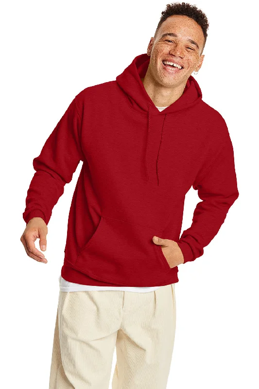 men's soft sweatshirts -Hanes Mens EcoSmart Print Pro XP Pill Resistant Hooded Sweatshirt Hoodie w/ Pouch Pocket - Heather Pepper Red - Closeout