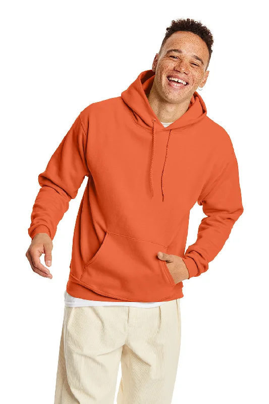 men's hoodies for cold weather -Hanes Mens EcoSmart Print Pro XP Pill Resistant Hooded Sweatshirt Hoodie w/ Pouch Pocket - Texas Orange