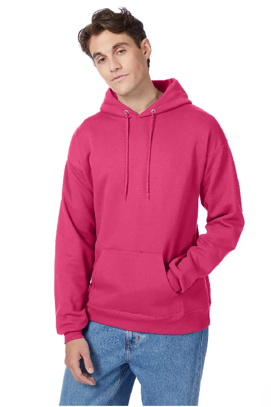 men's heavy-duty hoodies -Hanes Mens EcoSmart Print Pro XP Pill Resistant Hooded Sweatshirt Hoodie w/ Pouch Pocket - Wow Pink