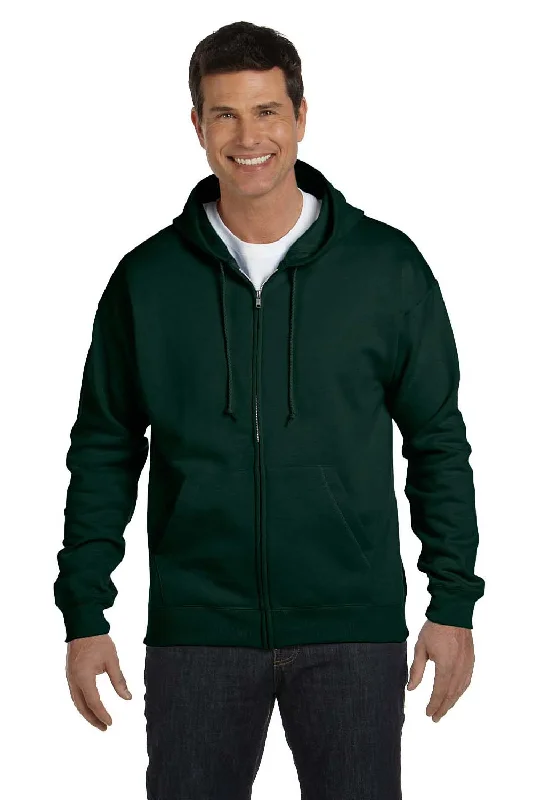 men's classic pullovers -Hanes Mens EcoSmart Print Pro XP Pill Resistant Full Zip Hooded Sweatshirt Hoodie w/ Pockets - Deep Forest Green