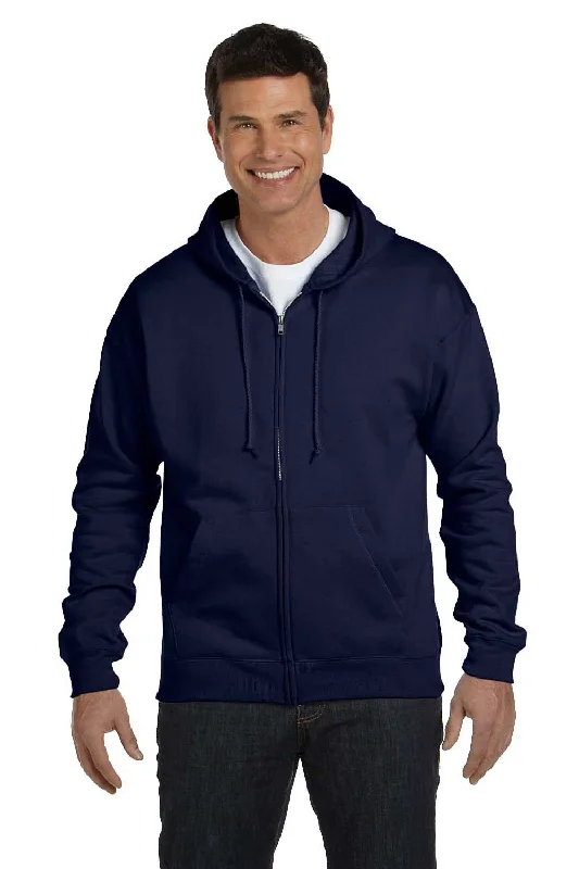 zip-up sweatshirts for men -Hanes Mens EcoSmart Print Pro XP Pill Resistant Full Zip Hooded Sweatshirt Hoodie w/ Pockets - Navy Blue